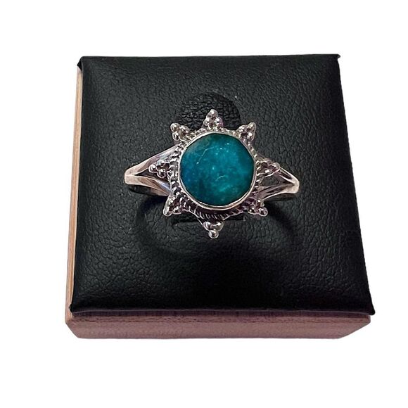 Sterling Silver Natural Emerald Sunburst Bohemian Style Ring Size 8 NWOT - Picture 1 of 6